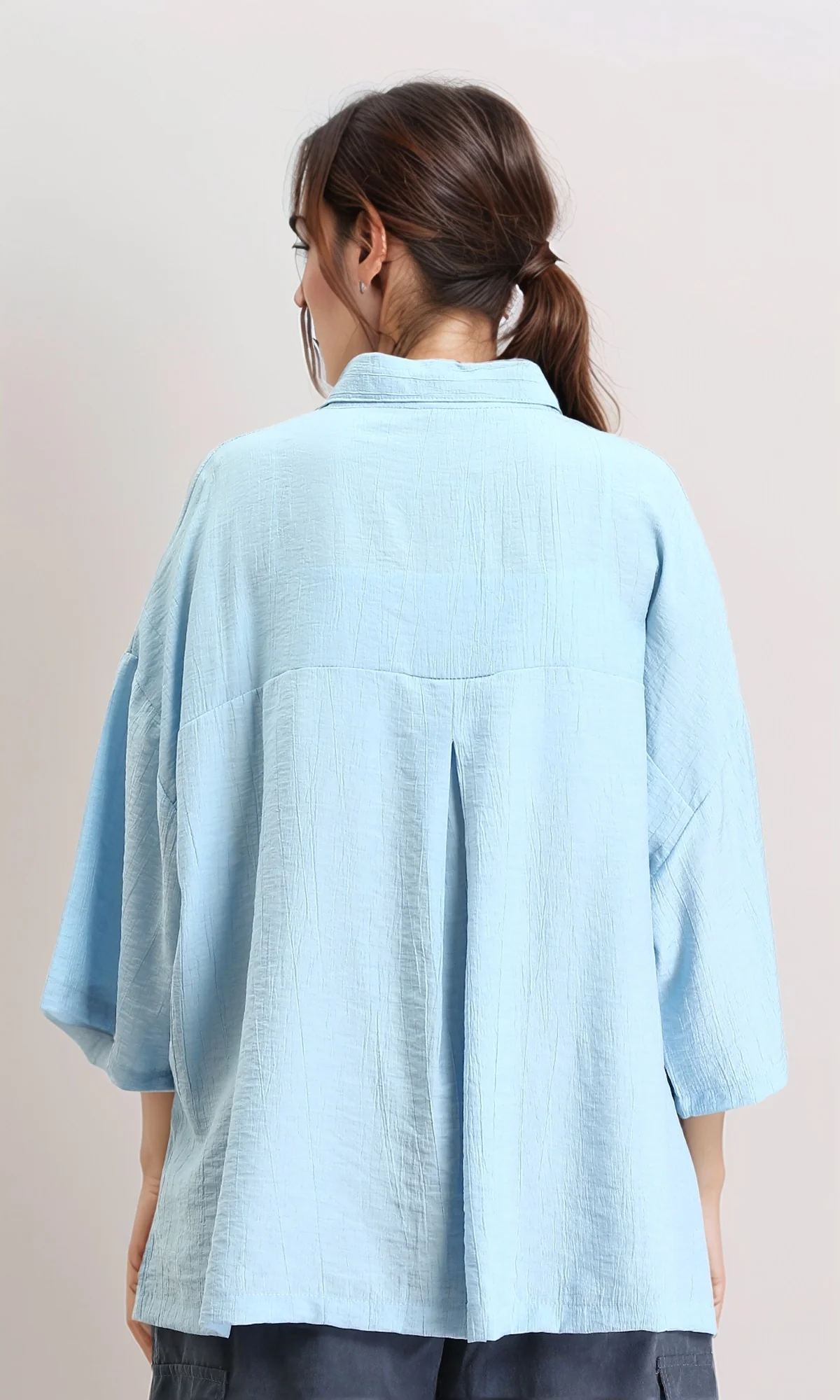 R211195 - 3/4 Sleeves Relaxed Textured Shirt - Aqua - Image 2