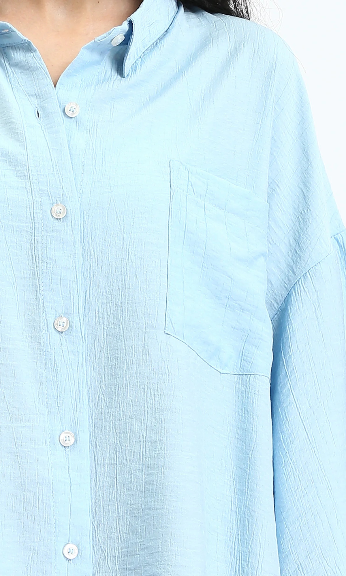 R211195 - 3/4 Sleeves Relaxed Textured Shirt - Aqua - Image 3
