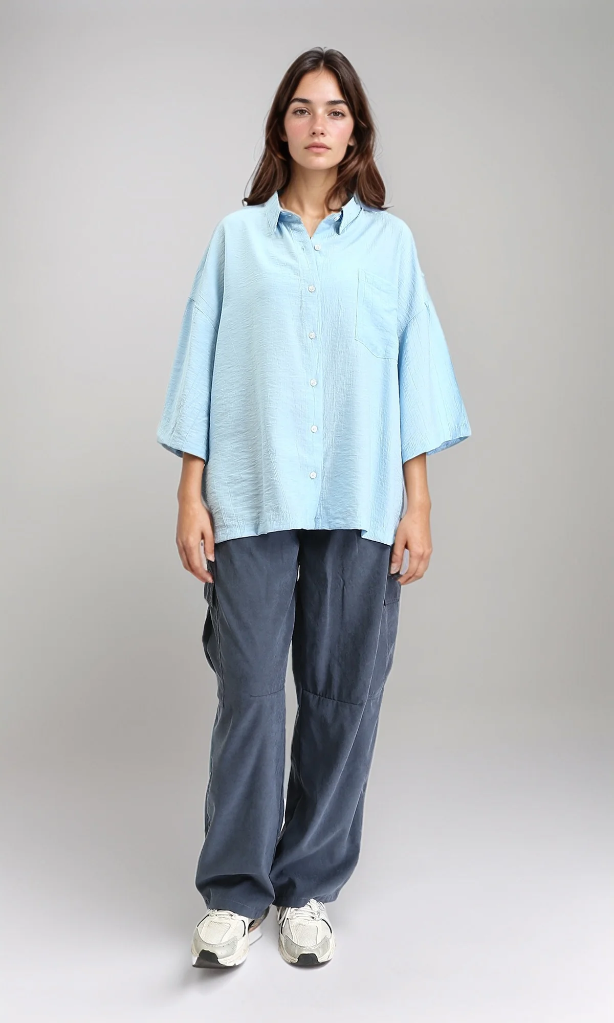 R211195 - 3/4 Sleeves Relaxed Textured Shirt - Aqua - Image 4