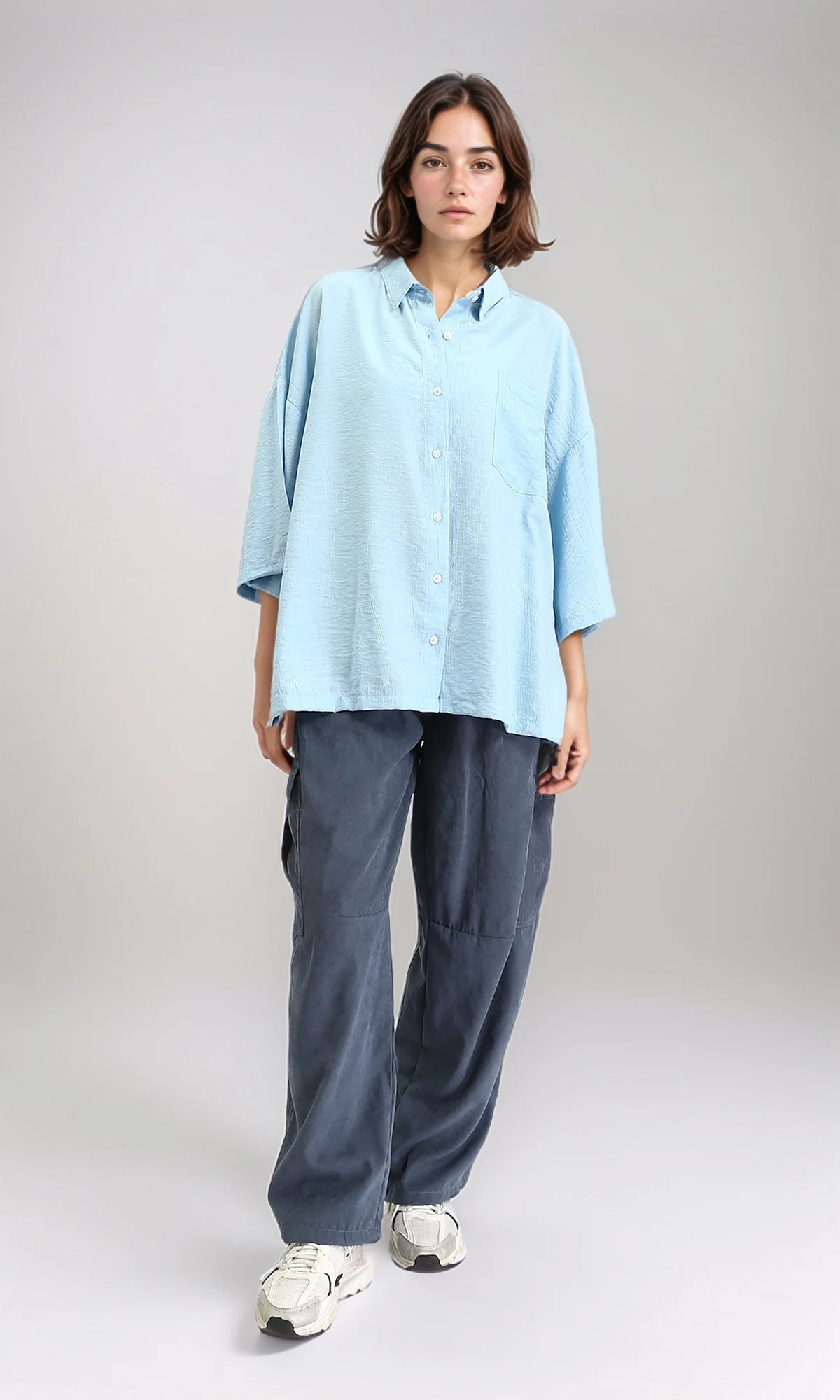 R211195 - 3/4 Sleeves Relaxed Textured Shirt - Aqua - Image 5