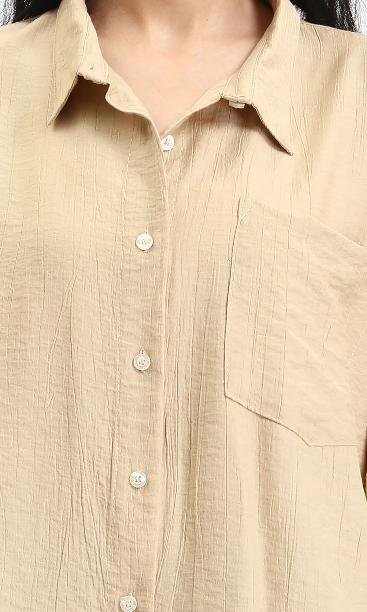 R211196 - 3/4 Sleeves Relaxed Textured Shirt - Dark Beige - Image 3