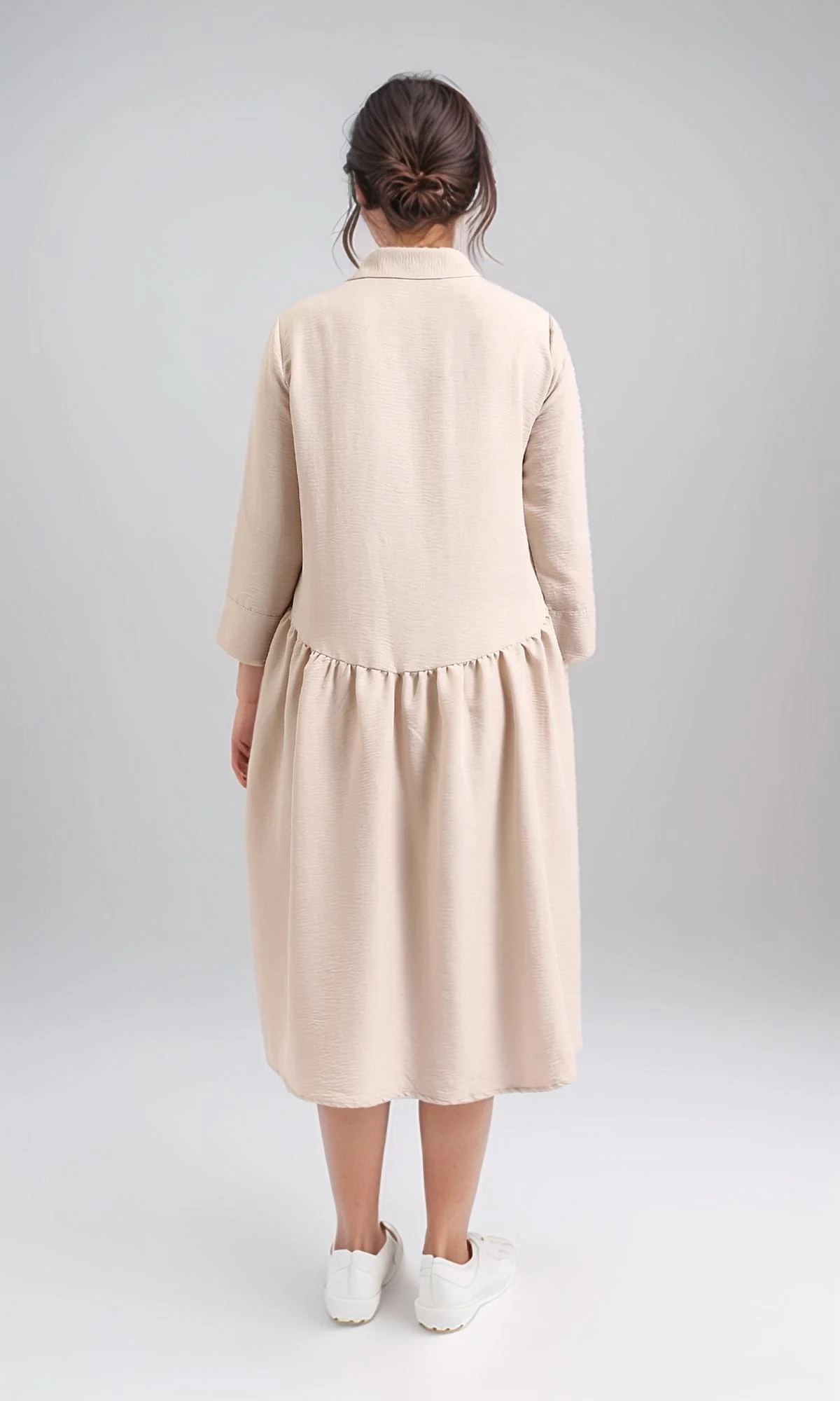 R208474-3/4 Sleeves Summer Buttoned Dress - Dark Beige - Image 3