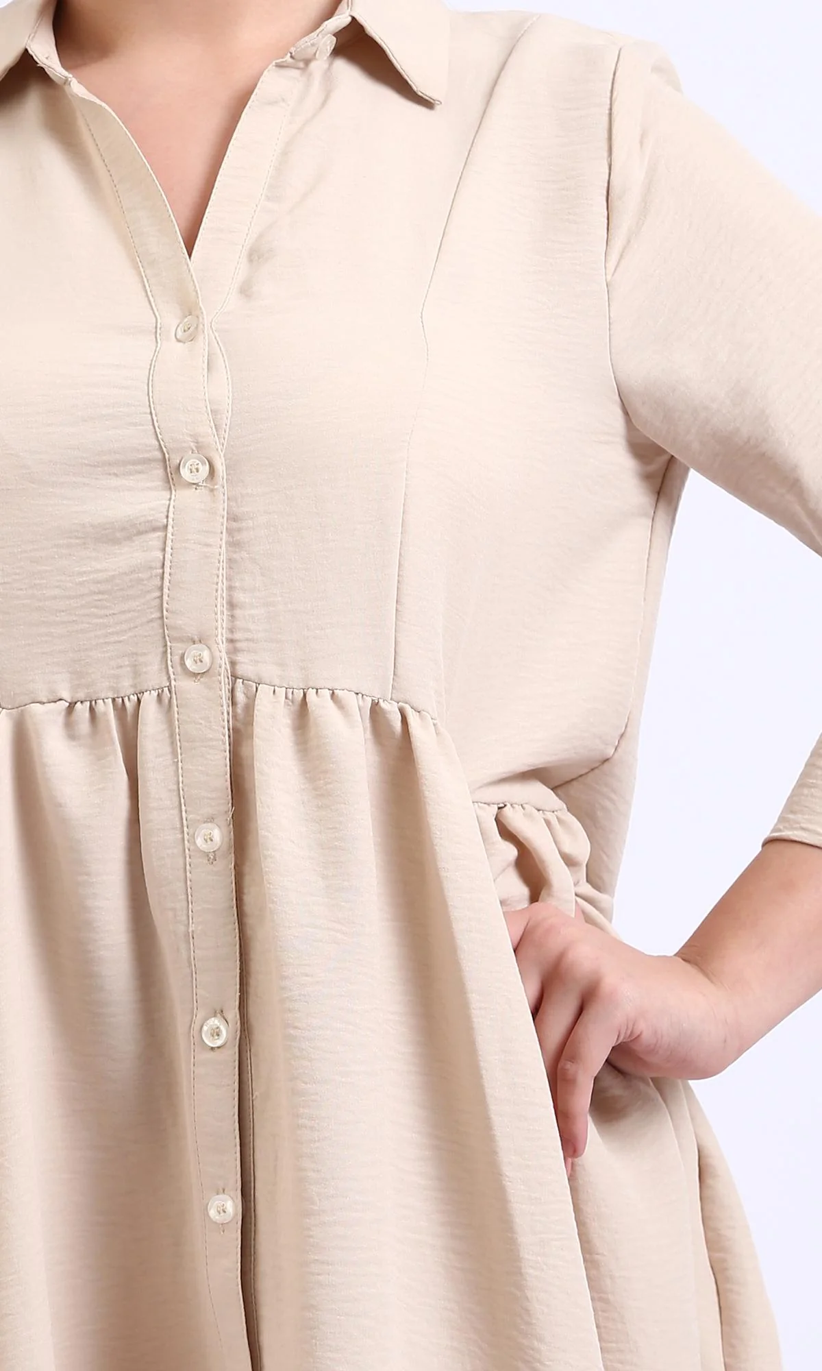 R208474-3/4 Sleeves Summer Buttoned Dress - Dark Beige - Image 4