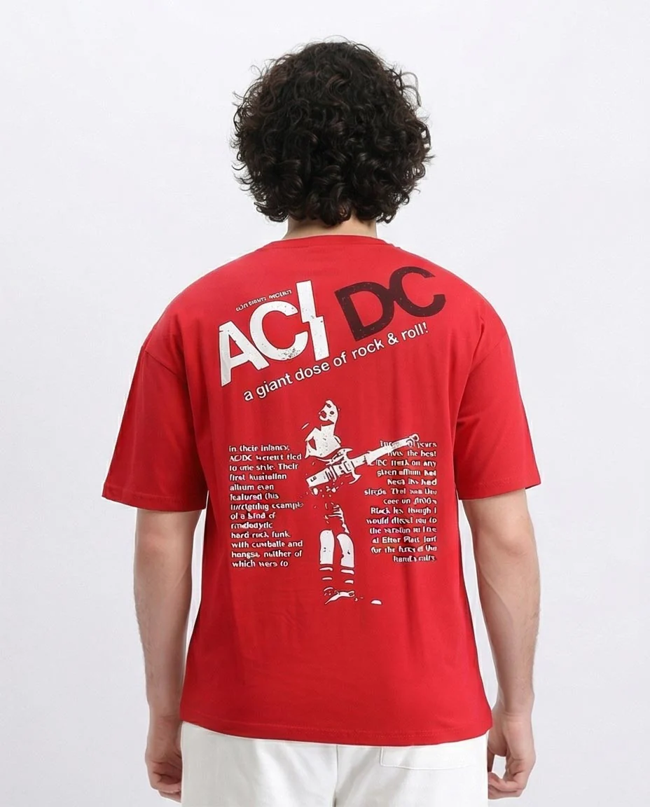 RAVIN | "A Giant Dose of Rock & Roll" Oversized AC/DC Graphic T-Shirt - Red - R205817 - Image 2