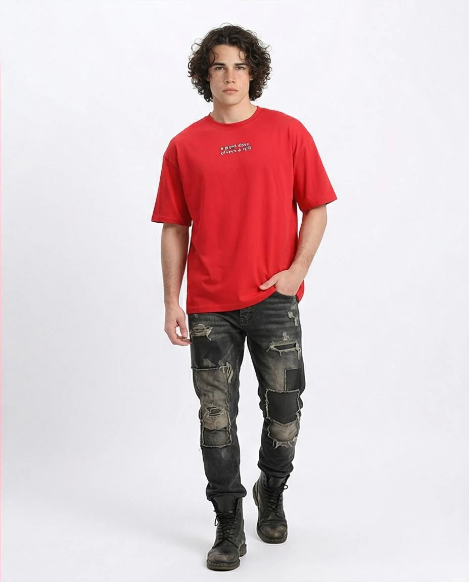 RAVIN | "A Giant Dose of Rock & Roll" Oversized AC/DC Graphic T-Shirt - Red - R205817 - Image 4