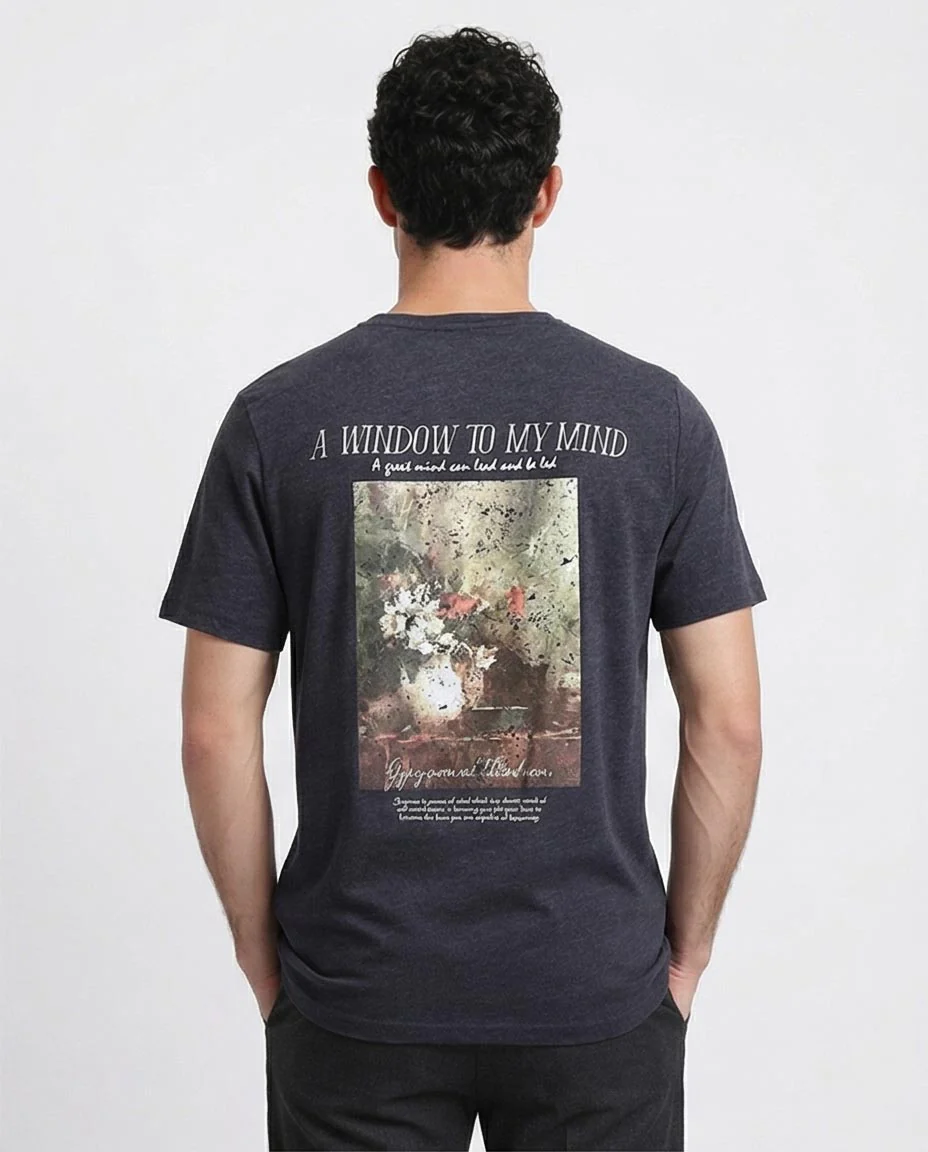 Ravin | "A Window To My Mind" Heather Jersey Graphic Tee - Heather Charcoal - R208584 - Image 2