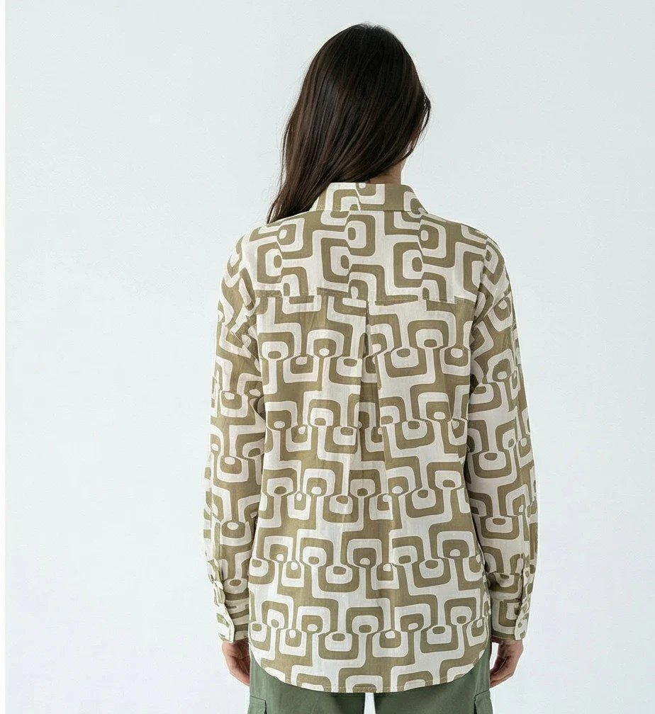 Abstract Geometric Print Relaxed Button-Down Shirt - R217297 - Image 2