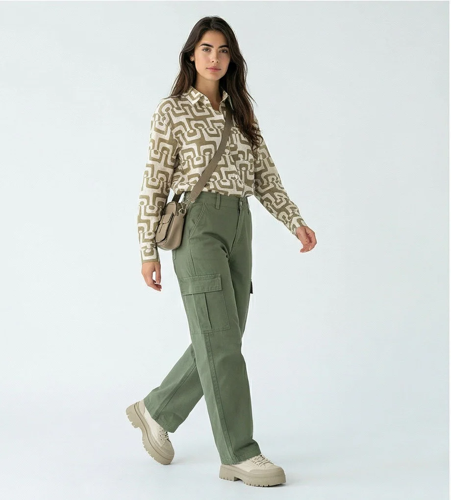 Abstract Geometric Print Relaxed Button-Down Shirt - R217297 - Image 3