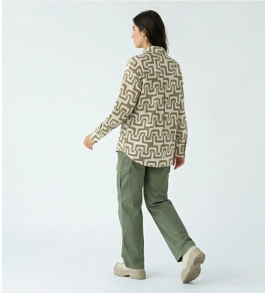 Abstract Geometric Print Relaxed Button-Down Shirt - R217297 - Image 4