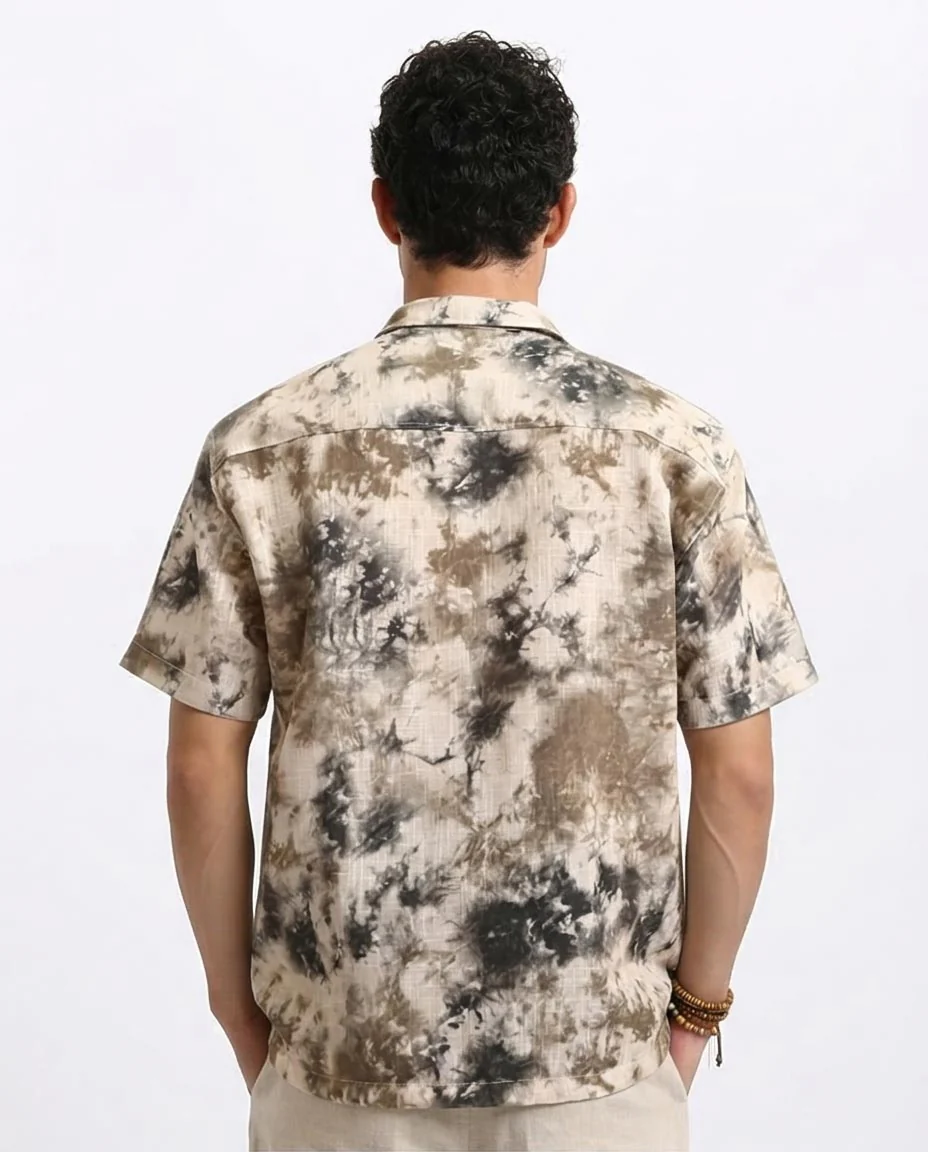 Ravin Abstract Marble Tie-Dye Camp Collar Shirt - Black & Brown - R204713 - Image 2