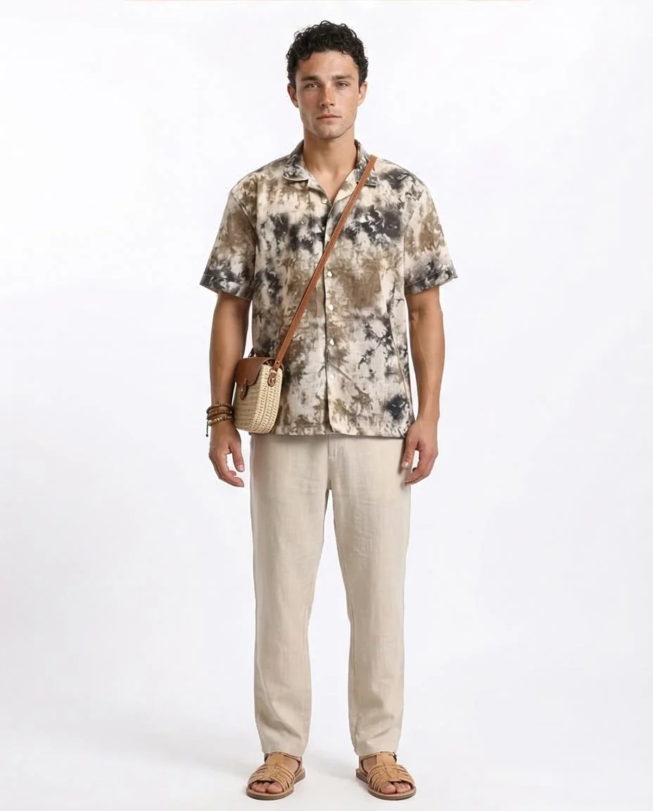 Ravin Abstract Marble Tie-Dye Camp Collar Shirt - Black & Brown - R204713 - Image 3