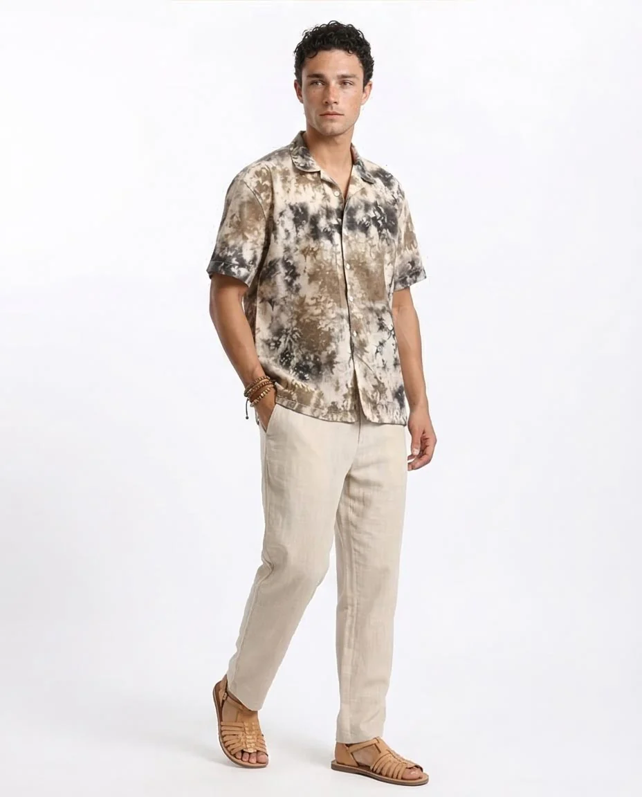Ravin Abstract Marble Tie-Dye Camp Collar Shirt - Black & Brown - R204713 - Image 5