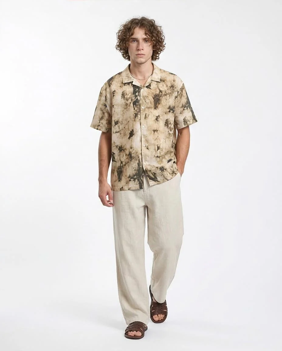 Ravin Abstract Tie-Dye Short-Sleeve Resort Shirt – Sand & Charcoal - R204709 - Image 5