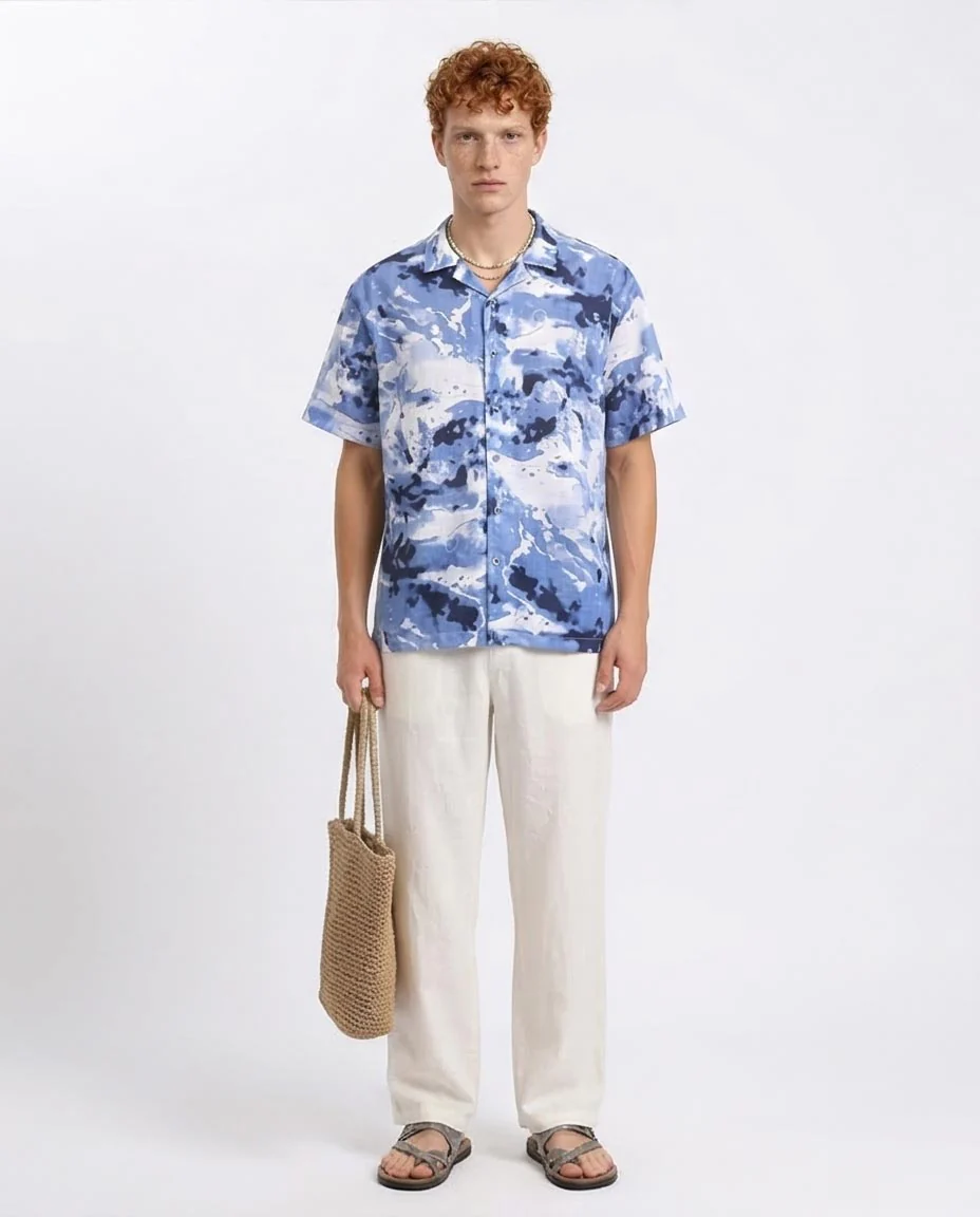 Ravin Abstract Watercolor Resort Shirt in Blue & White - R204704 - Image 3