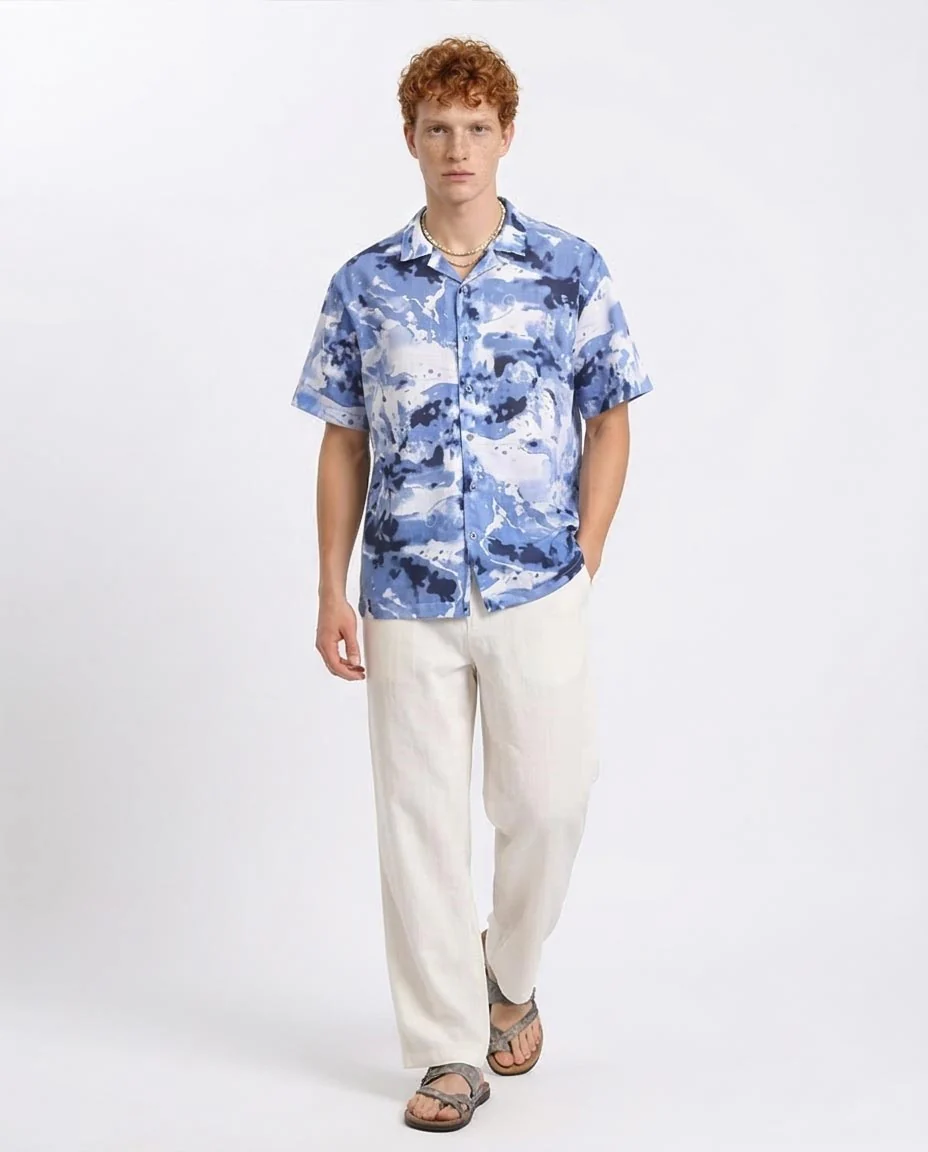 Ravin Abstract Watercolor Resort Shirt in Blue & White - R204704 - Image 5