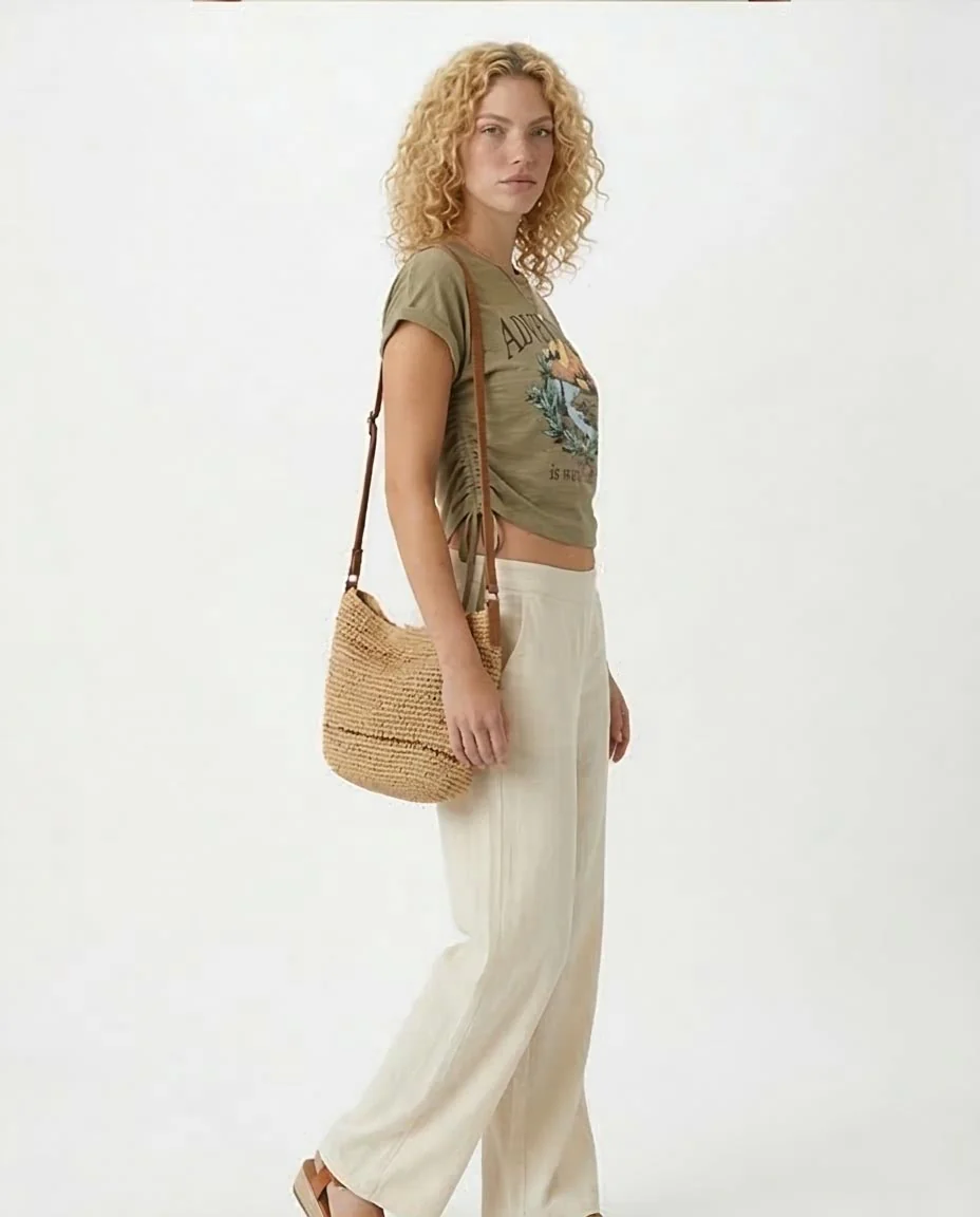 Adventure Graphic Ruched Side Crop Tee - Olive - O182845 - Image 5