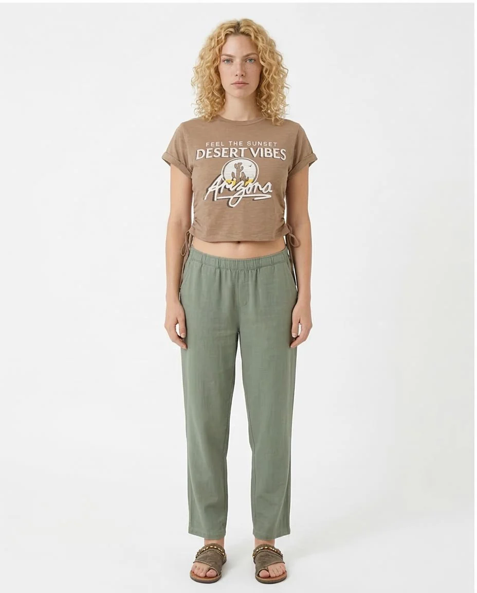 Arizona Desert Vibes Ruched Side Graphic Crop Tee - O182844 - Image 3