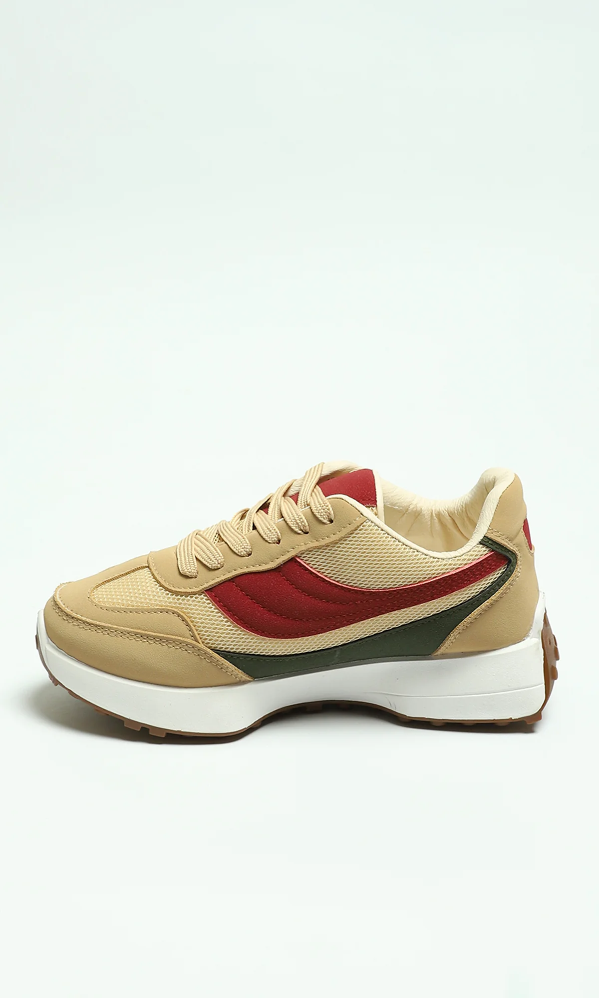 Beige and Red Multicolored Panel Women Sneakers - Image 4