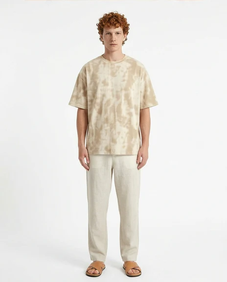 Beige Oversized Tie-Dye Relaxed Tee - R217585 - Image 3