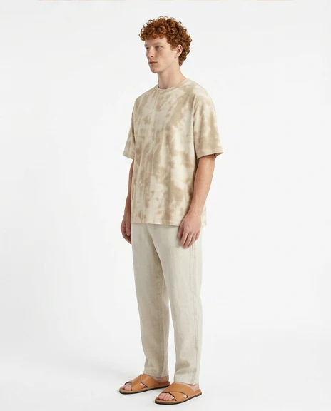 Beige Oversized Tie-Dye Relaxed Tee - R217585 - Image 4