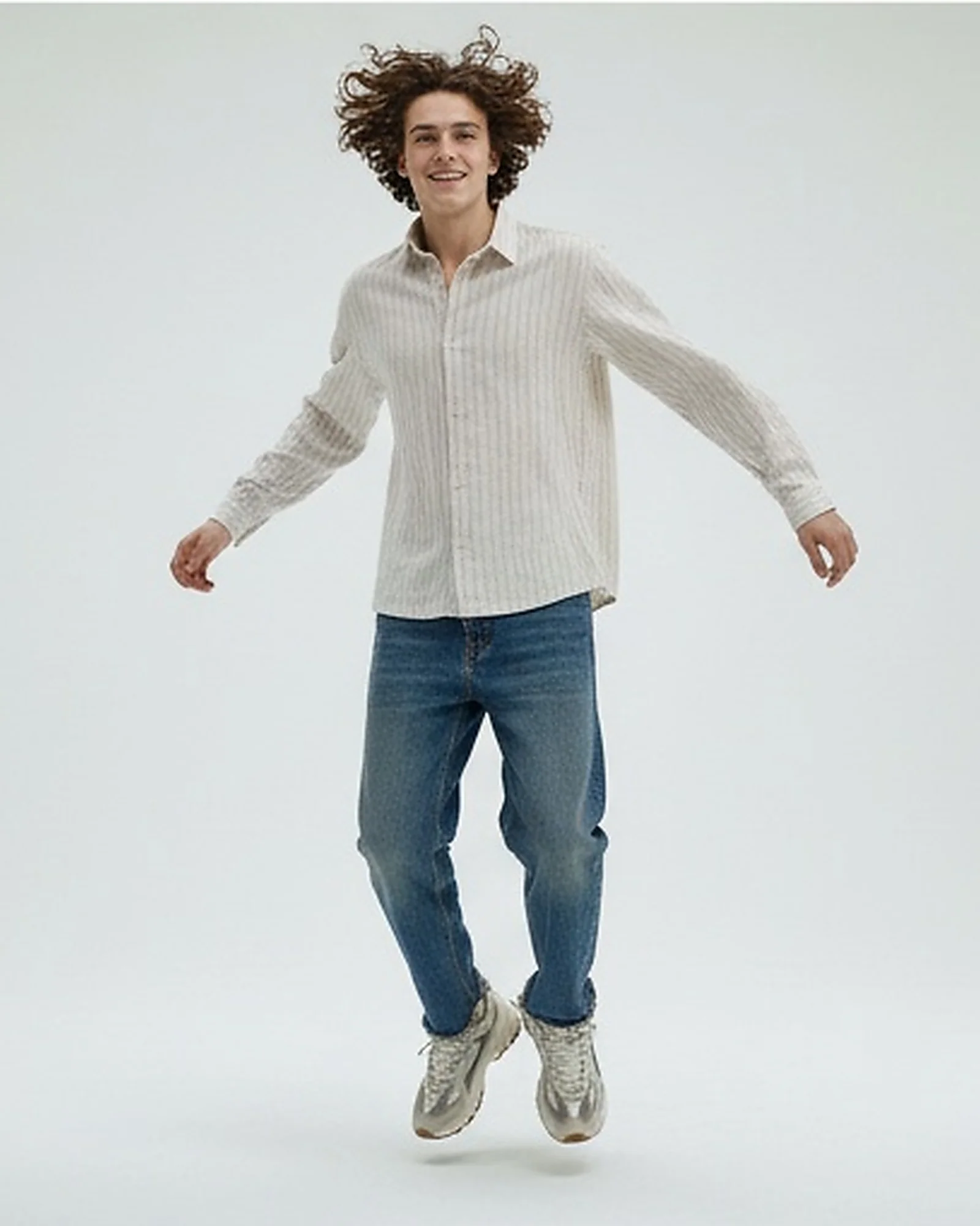 Beige Vertical Striped Relaxed Fit Long Sleeve Shirt - R217160 - Image 3