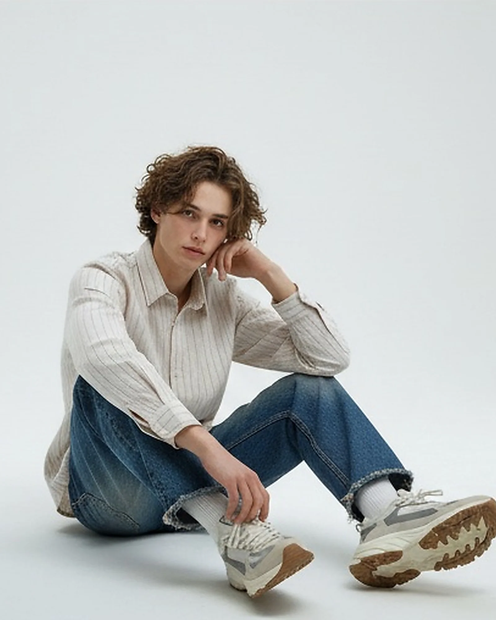 Beige Vertical Striped Relaxed Fit Long Sleeve Shirt - R217160 - Image 4