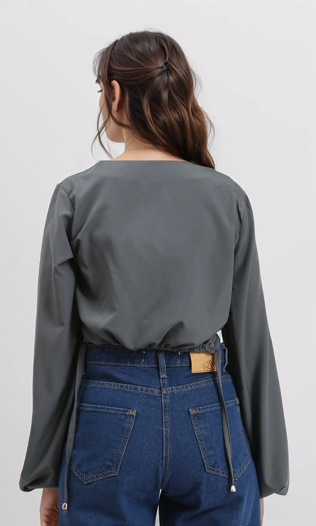 R209926 - Bell Sleeves Solid Casual Blouse - Dark Grey - Image 2