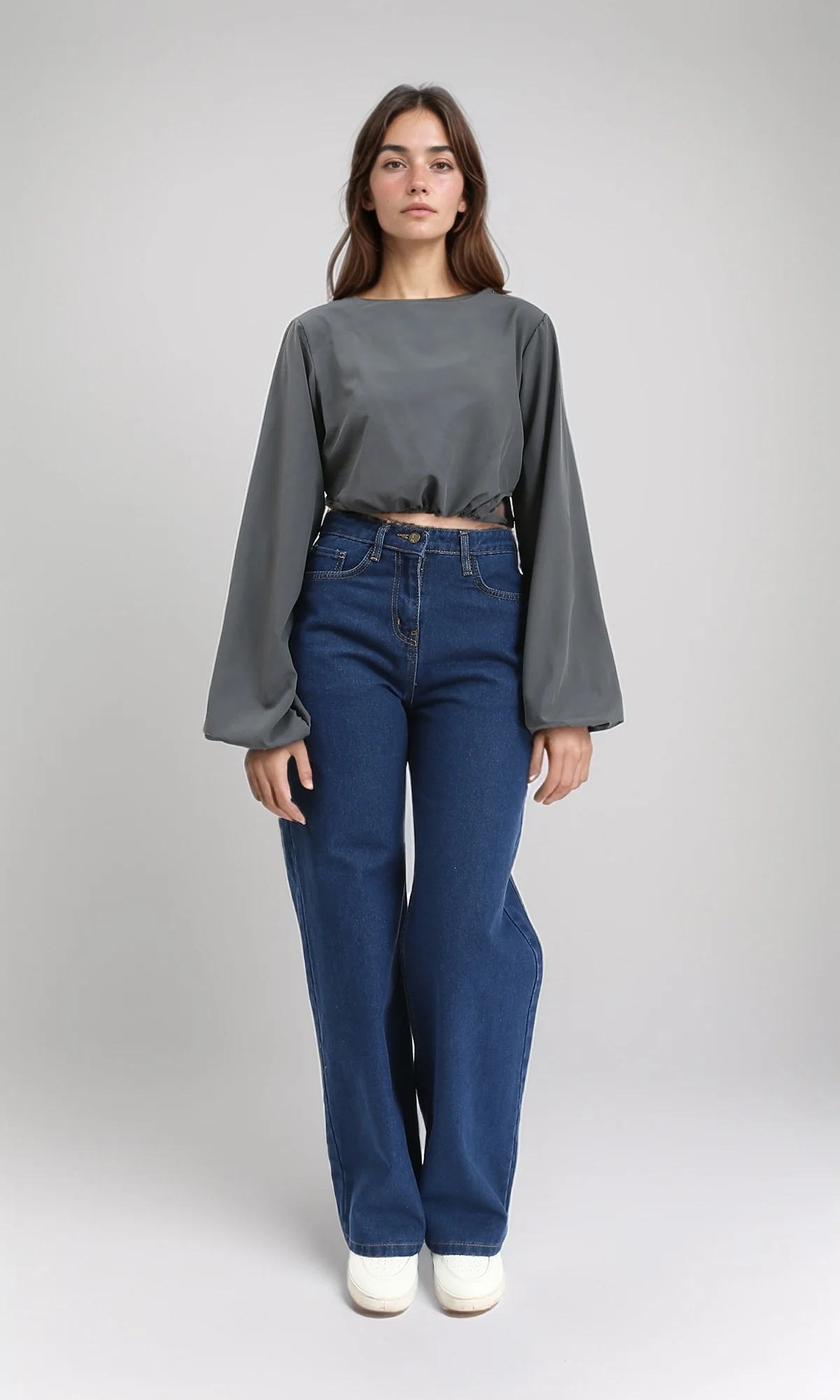 R209926 - Bell Sleeves Solid Casual Blouse - Dark Grey - Image 4