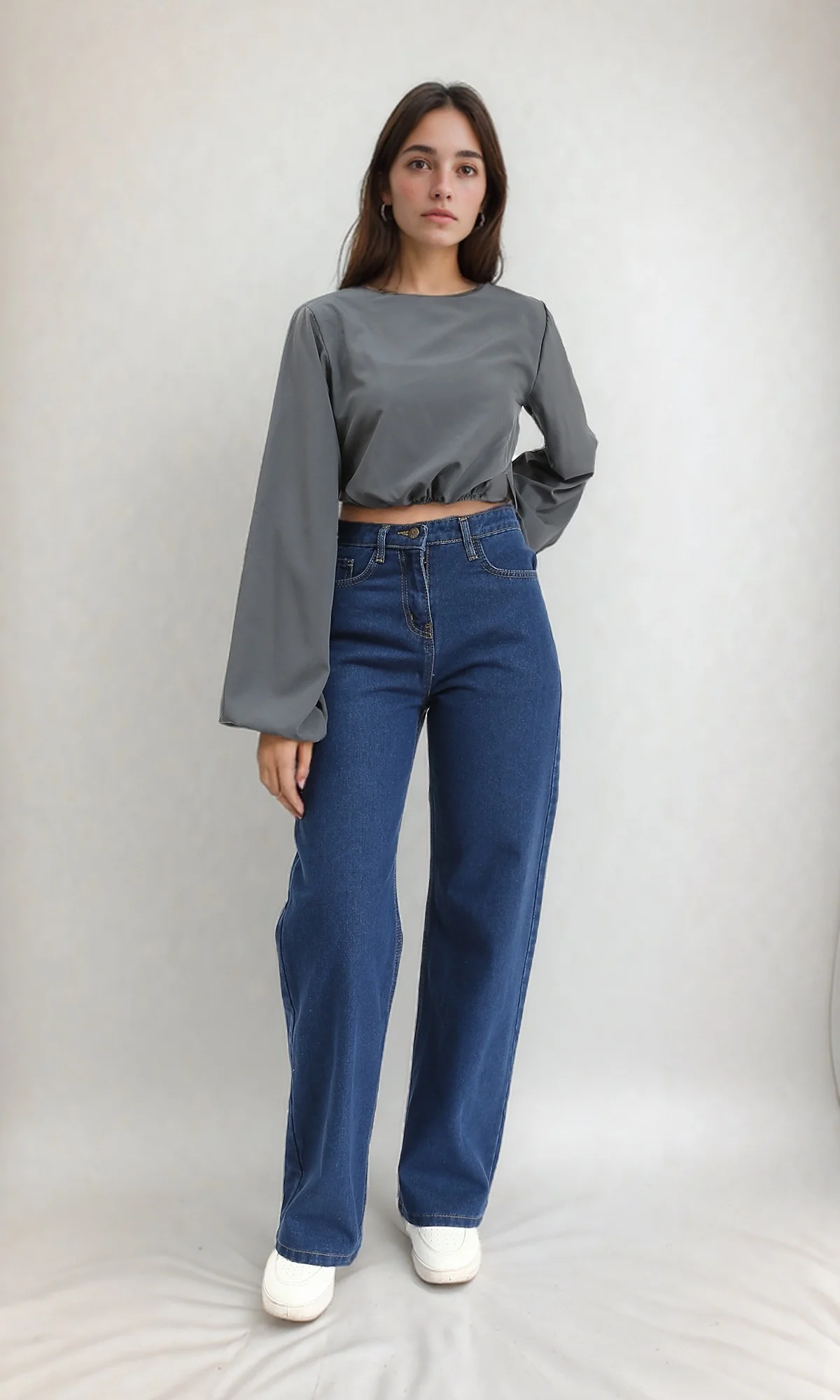 R209926 - Bell Sleeves Solid Casual Blouse - Dark Grey - Image 5