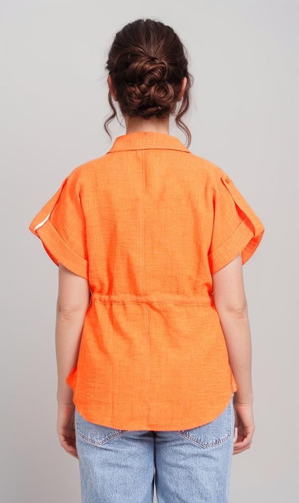 R207253-R207253 - Belted Button-Up Shirt - Orange - Image 2