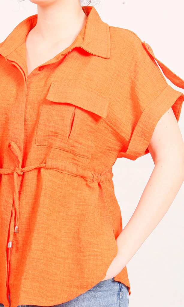 R207253-R207253 - Belted Button-Up Shirt - Orange - Image 3