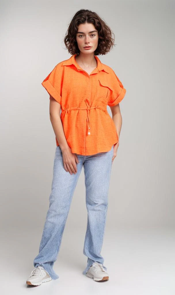 R207253-R207253 - Belted Button-Up Shirt - Orange - Image 4