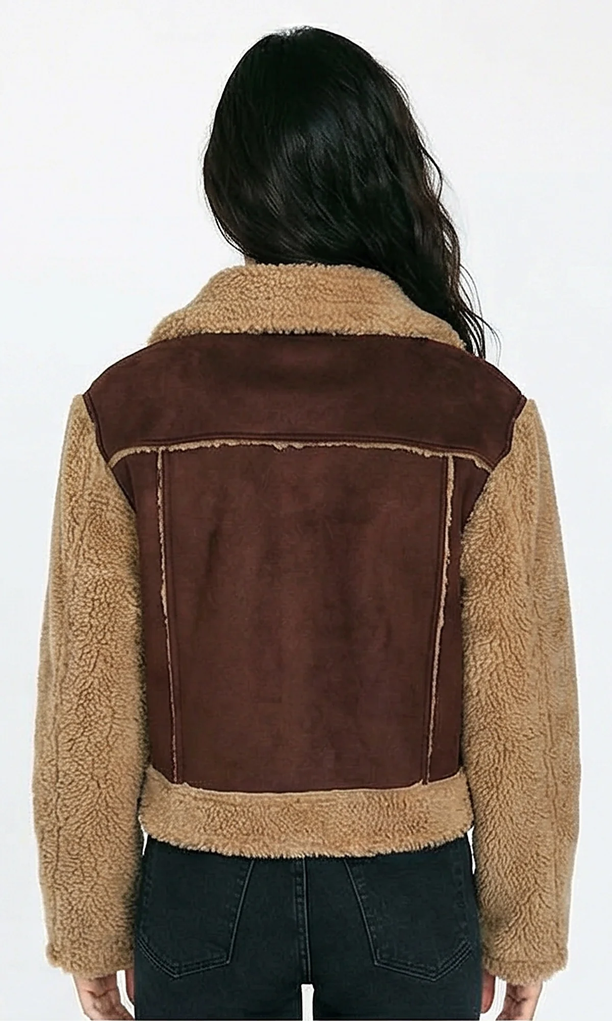 R214183 - Bi-Tone Suede Jacket with Wool Sleeves - Brown & Tan - Image 2