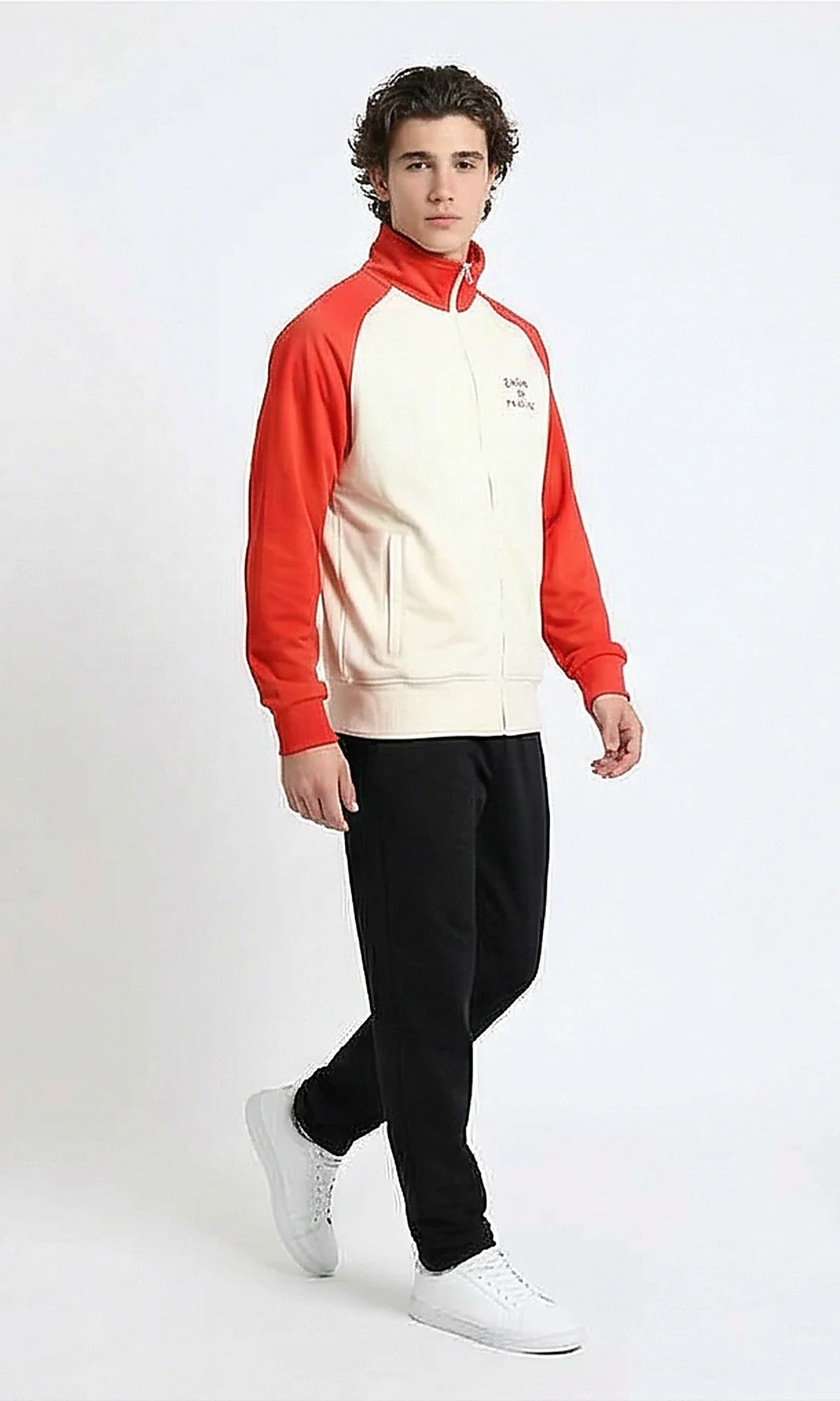 R216177 - Bi-Tone Trendy Zipped Jacket - Red & Beige - Image 3