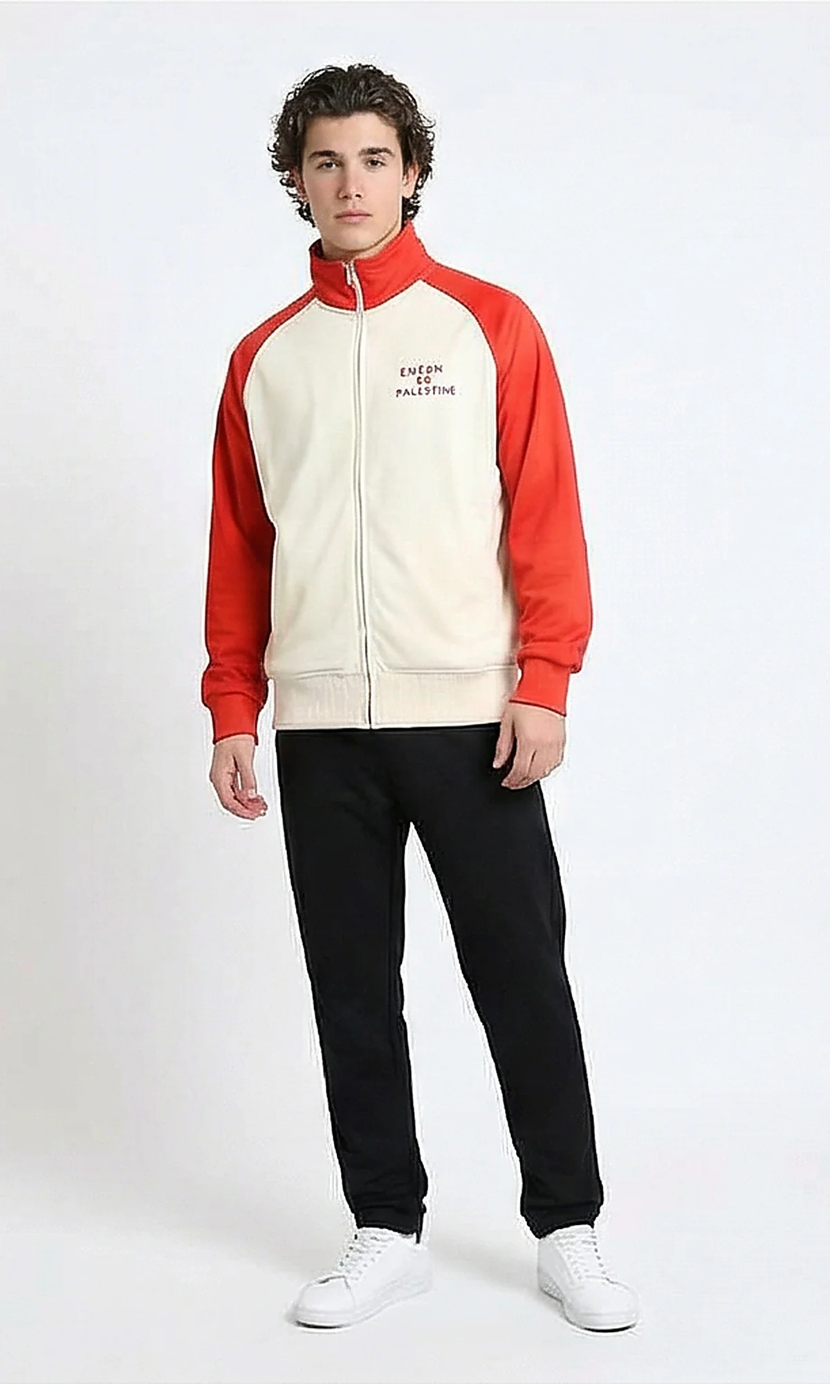 R216177 - Bi-Tone Trendy Zipped Jacket - Red & Beige - Image 4