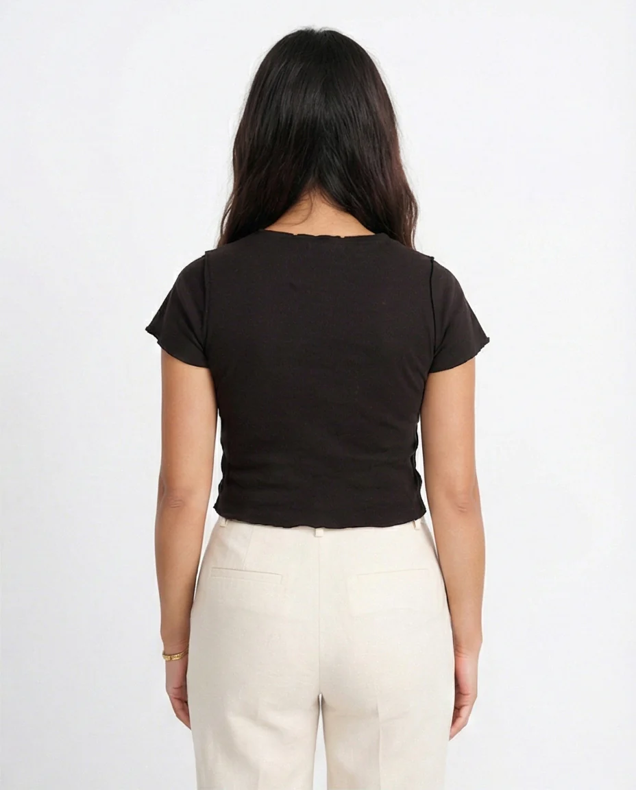 Black Architectural Seam Detail Short Sleeve T-Shirt - Image 2