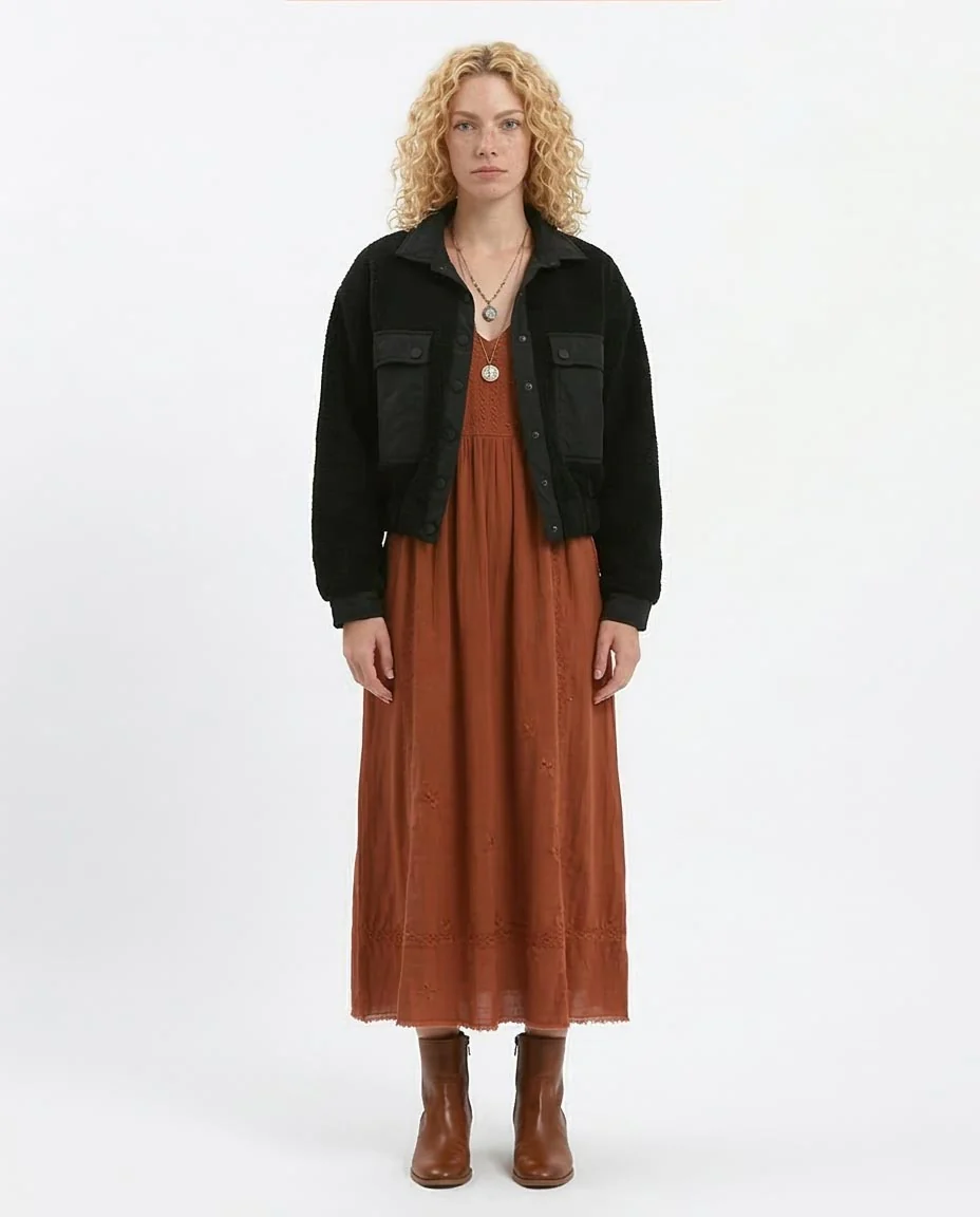 Black Borg Fleece Utility Cropped Jacket - O175364 - Image 3