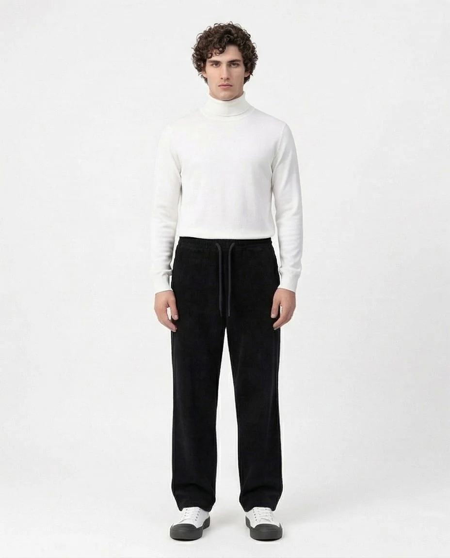 Black Corduroy Elasticated Waist Trousers - R216920 - Image 3