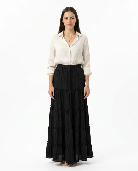 Black Crinkle Tiered Maxi Skirt - R217595 - Image 3