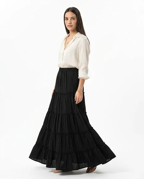 Black Crinkle Tiered Maxi Skirt - R217595 - Image 4