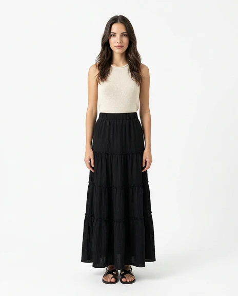Black Crinkle Tiered Maxi Skirt - R217595 - Image 5