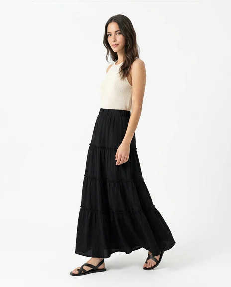 Black Crinkle Tiered Maxi Skirt - R217595 - Image 6