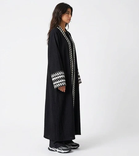 Black Embroidered Longline Open Front Cardigan - R217622 - Image 3