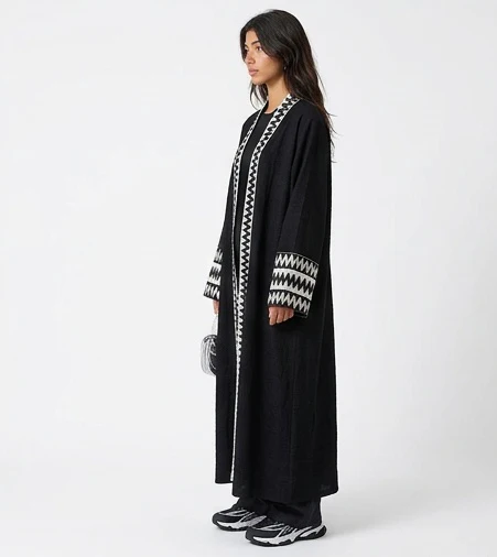 Black Embroidered Longline Open Front Cardigan - R217622 - Image 4