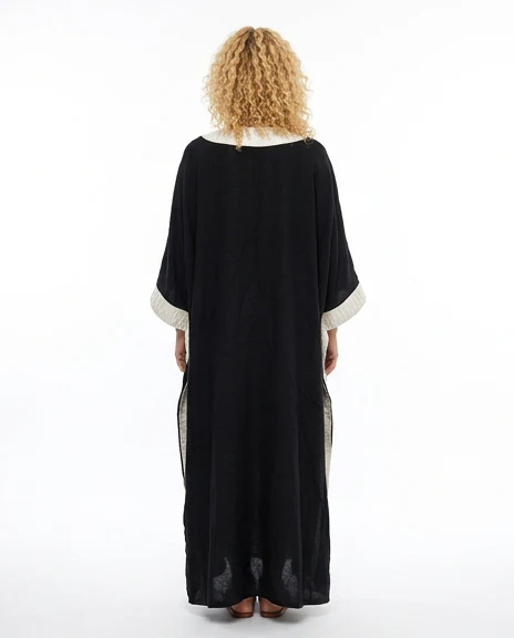 Black Embroidered V-Neck Kaftan Dress - Image 2