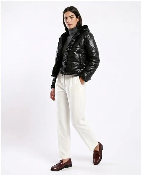 Black High-Shine Hooded Puffer Jacket - O180574 - Image 5