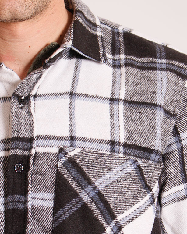 Black & Grey Plaid Flannel Long Sleeve Shirt - O200608 - Image 4