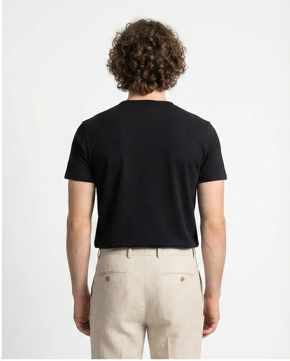 Black Minimalist Henley Short Sleeve T-Shirt - Image 2