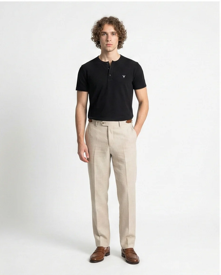 Black Minimalist Henley Short Sleeve T-Shirt - Image 3