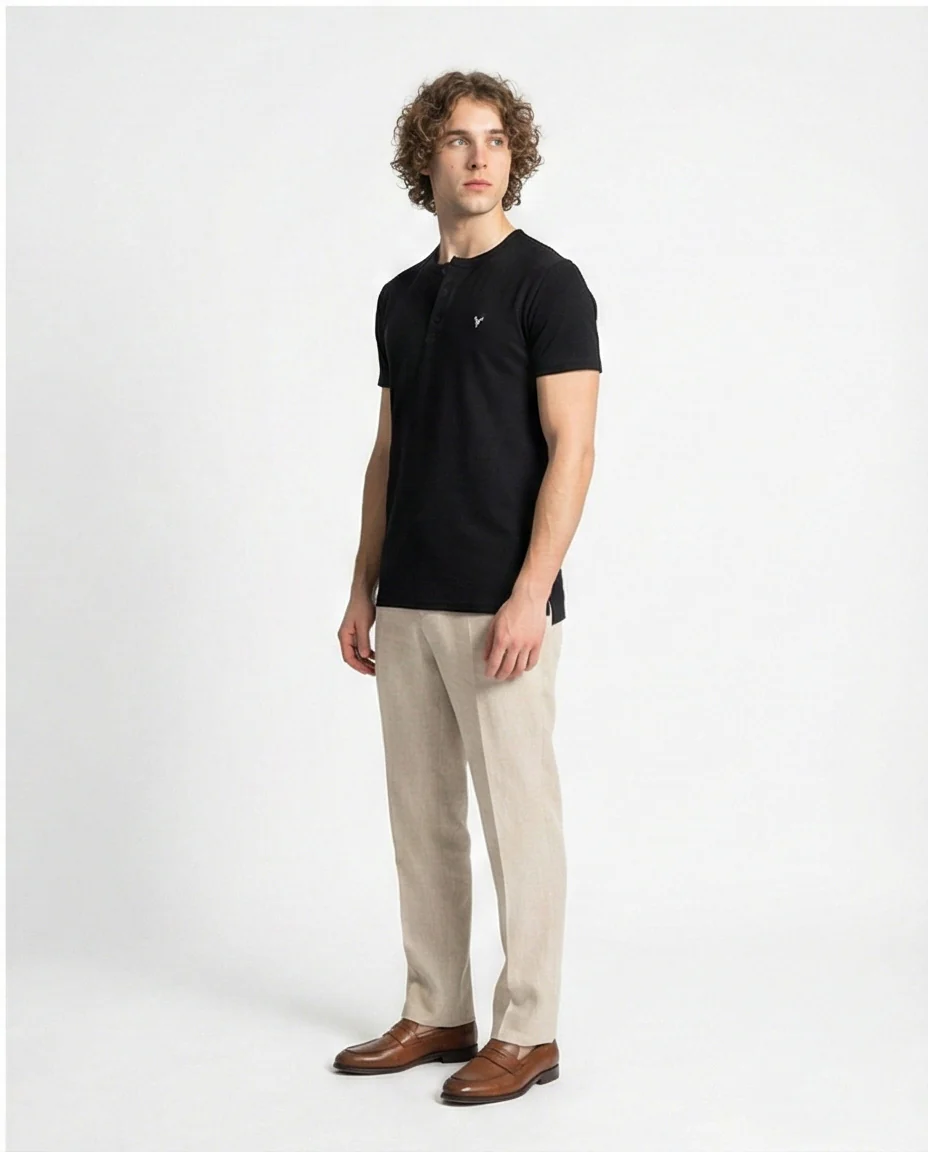 Black Minimalist Henley Short Sleeve T-Shirt - Image 4